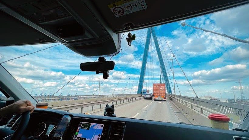 Driving on the Köhlbrand Bridge, Hamburg